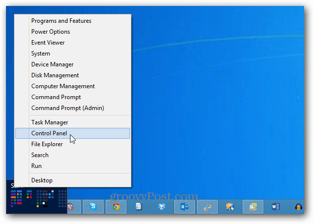 Контролен панел Меню за захранване на Windows 8