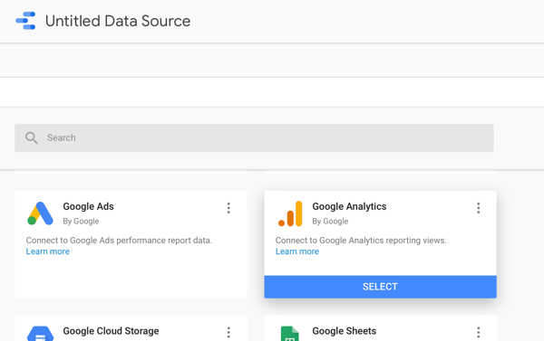 Използвайте Google Data Studio, за да анализирате рекламите си във Facebook, стъпка 2, опция за използване на Google Analytics като ваш източник на данни
