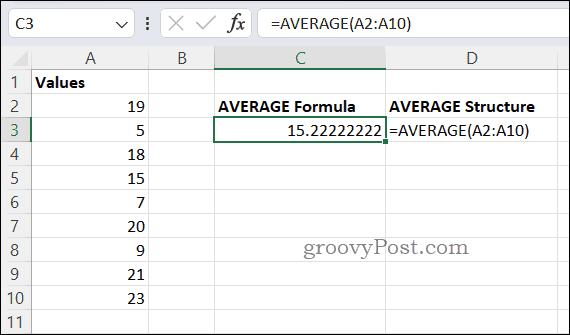 Примерна формула СРЕДНО в Excel