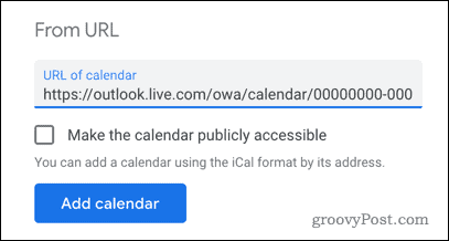 Добавяне на календар на Outlook към Google Календар по URL