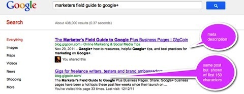 пример за това как описанието на публикацията се появява в резултатите от търсенето с Google