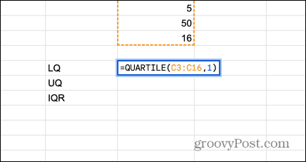 формула на долния квартил на google sheets