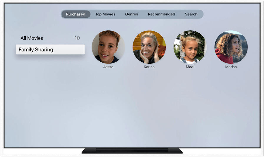 Apple TV споделяне