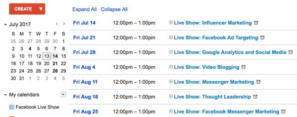 Създайте календар на теми за вашето шоу на живо във Facebook.