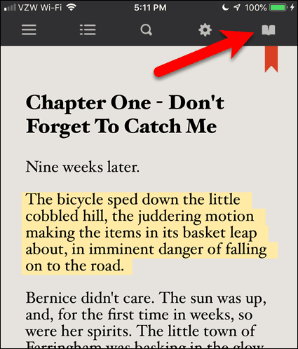 Докоснете иконата на отворена книга в електронна книга в BookFusion за iOS