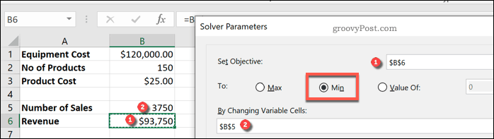 Задаване на променливи в Excel Solver