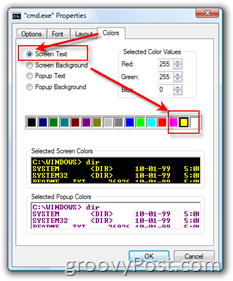 Персонализирайте размера и цвета в прозореца на командния ред на Windows