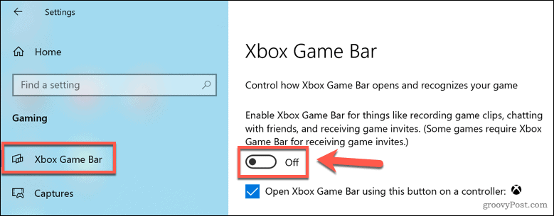 Деактивиране на лентата за игри на Xbox в Windows 10