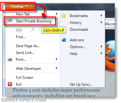 започнете частно сърфиране в Firefox 4