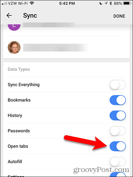 Активиране на отворени раздели в Chrome за iOS