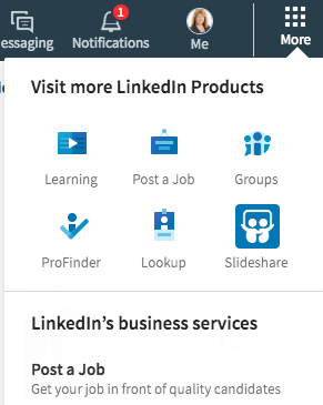 Ще намерите много преки връзки в раздела „Още“ на LinkedIn. Можете също да създадете фирмена страница от тук.