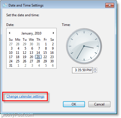 Снимка на Windows 7 - промяна на настройките на календара