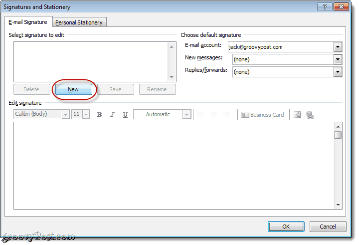 Прикачете визитка в Outlook 2010 подпис на електронна поща