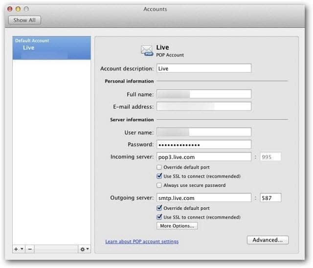Microsoft Outlook Mac 2011: Настройка на Windows Live Mail с помощта на POP3