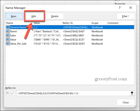 име за редактиране на excel