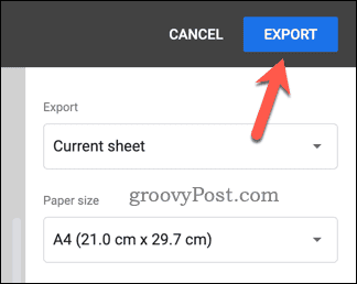 Бутон за експортиране на Google Таблици в PDF