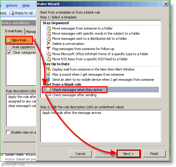 Outlook 2007 - Създайте правило за Outlook при пристигането на имейла