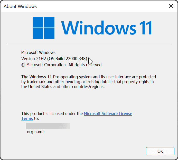 Версия и компилация на Windows 11 чрез командата winver