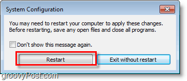 рестартирайте Windows 7, за да запазите msconfig промените
