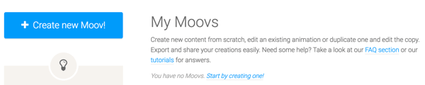 Щракнете върху бутона Създаване на нов Moov, за да започнете с Moovly.