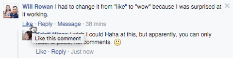 коментар във facebook без реакции