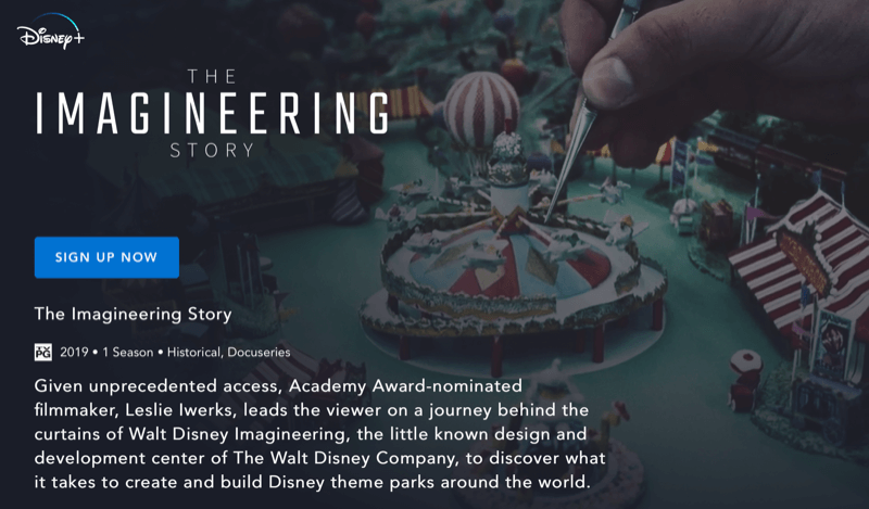 Уеб страница на Disney + за The Imagineering Story