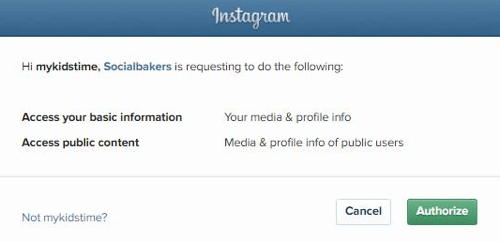 Упълномощете Socialbakers за достъп до информацията за вашия акаунт в Instagram.