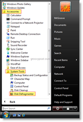 Стартирайте дефрагментатора на диска от стартовото меню на Windows Vista