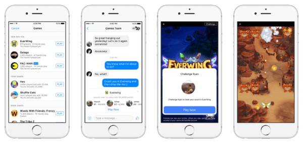 Facebook пусна Instant Games, ново HTML5 изживяване на различни платформи за игри, в Messenger и Facebook News Feed както за мобилни устройства, така и за уеб.