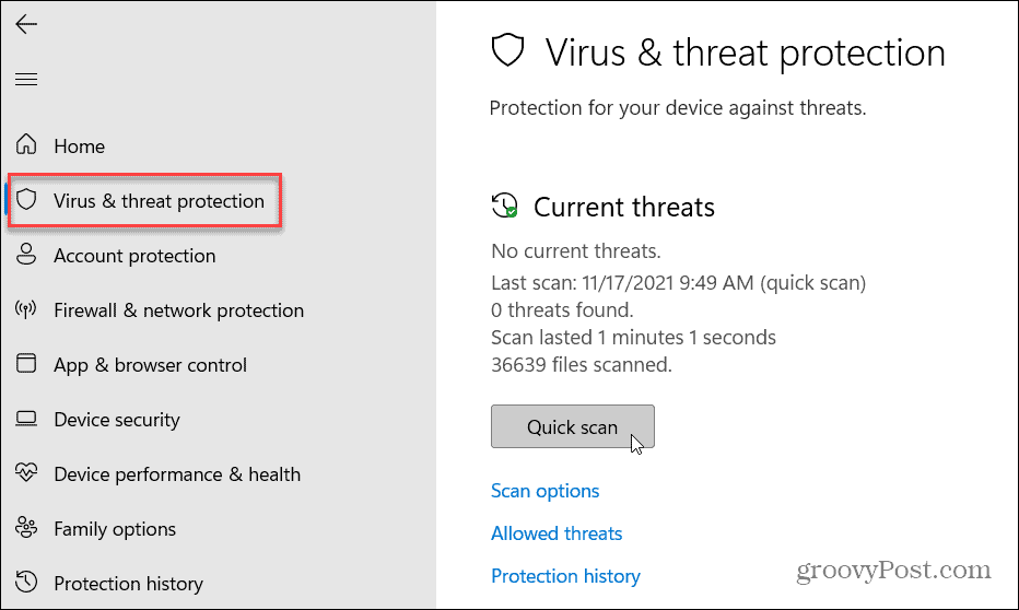 Защита от вируси и заплахи Windows 11
