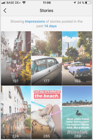 Преглеждайте данните за впечатленията от Instagram Stories в Instagram Analytics.