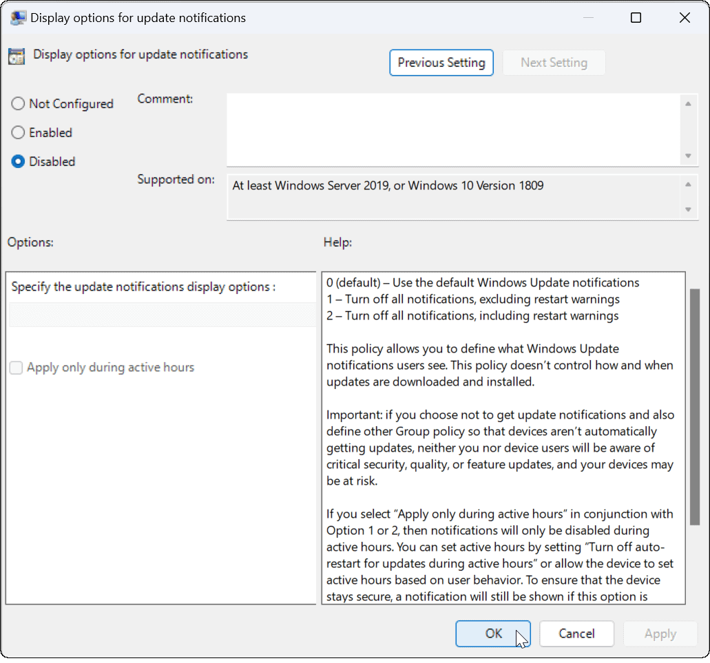 Деактивирайте известията за актуализиране на Windows 11