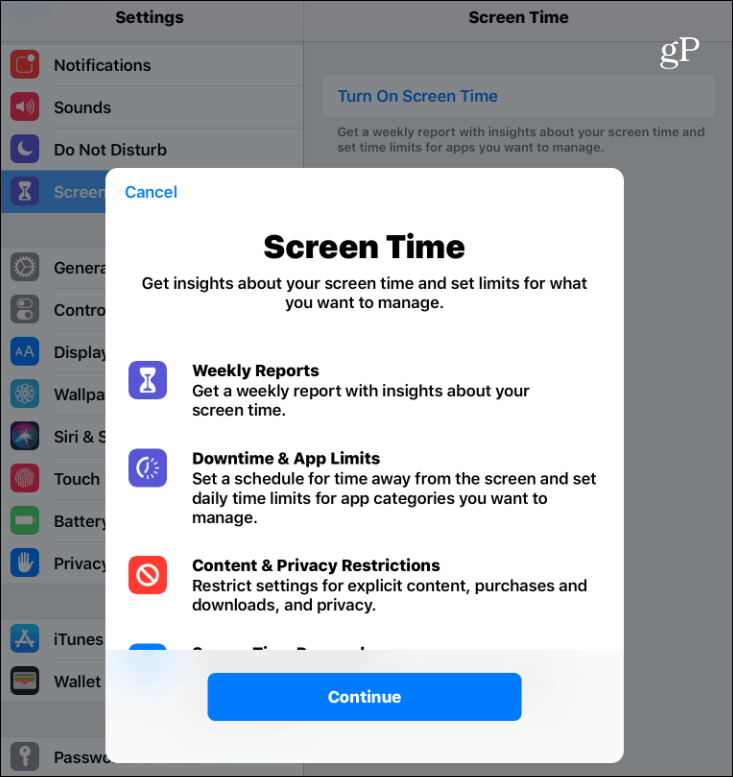 Активиране на екранно време iOS 12