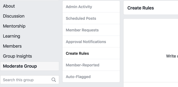 Как да подобрите общността си във Facebook, опция от менюто на Facebook, за да създадете правила за модериране на вашата група