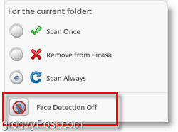 деактивирайте скенера за лице и разпознаването на лица в Picasa