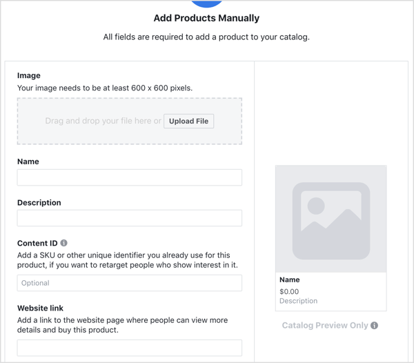 Въведете подробности, за да добавите продукт към вашия Facebook каталог.