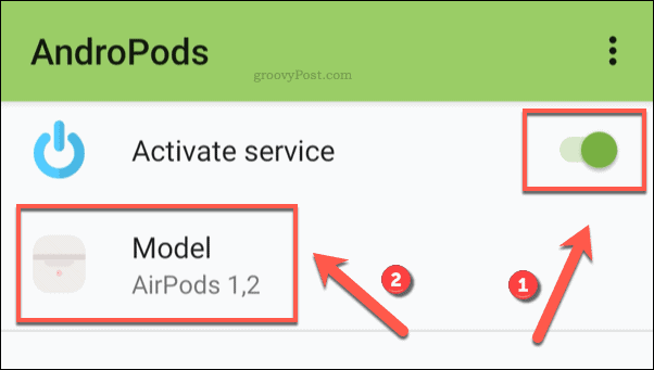 Активиране на AndroPods на Android