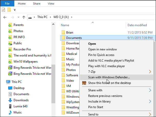 Сканирайте файлове и папки за злонамерен софтуер с Windows 10 Defender