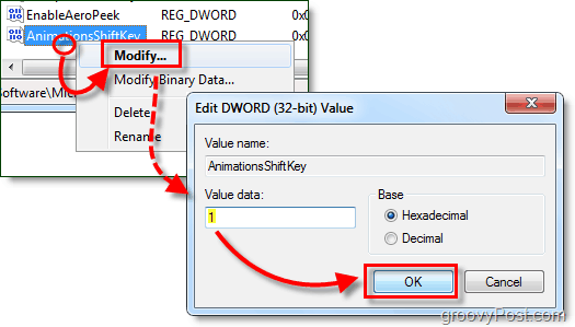 модифицирайте данните за стойността на dword