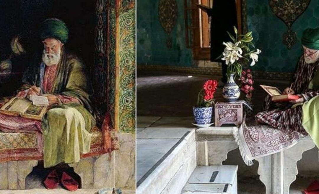 Neslihan Sağır Çetin снима картината, нарисувана от британския художник преди 153 години в Yeşil Türbe.