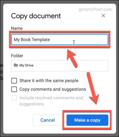 направете копие на документ в Google Docs