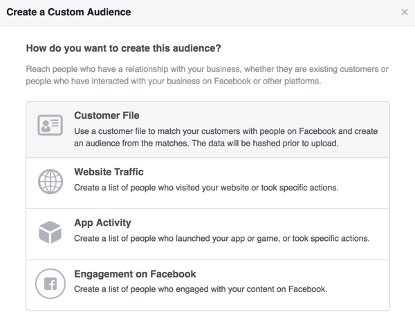 Изберете клиентски файл, за да създадете вашата персонализирана аудитория във Facebook за абонати на бюлетини.