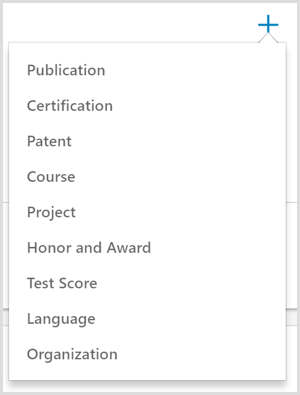 Опциите за добавяне на постижение към профил в LinkedIn
