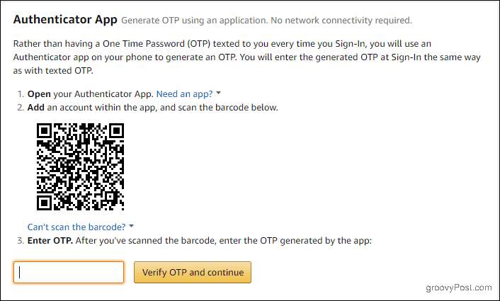Настройка на приложението на Amazon Authenticator