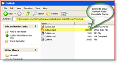 Изчистване на автоматичния пълен кеш на Outlook - Windows XP