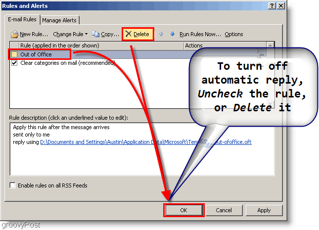 Outlook 2007 - Деактивиране или изтриване на правило за Outlook 2007