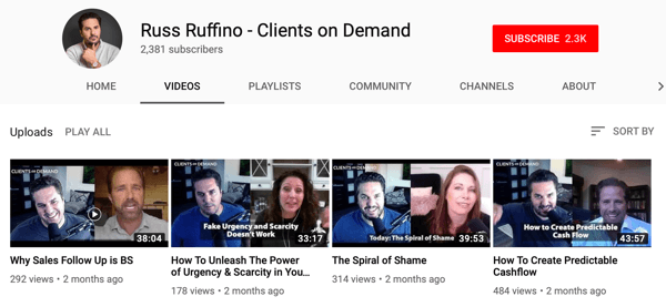 Начини за B2B бизнеса да използват онлайн видео, Russ Ruffino пример YouTube канал за интервю видео