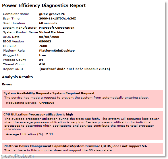вижте отчета за диагностика на мощността за ефективност на мощността в Windows 7