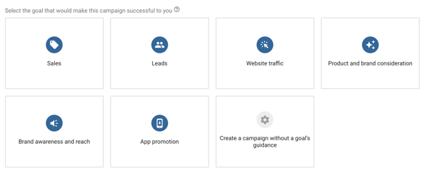 Как да настроите кампания за реклами в YouTube, стъпка 4, изберете цел на рекламата в YouTube, опции за целта на кампанията