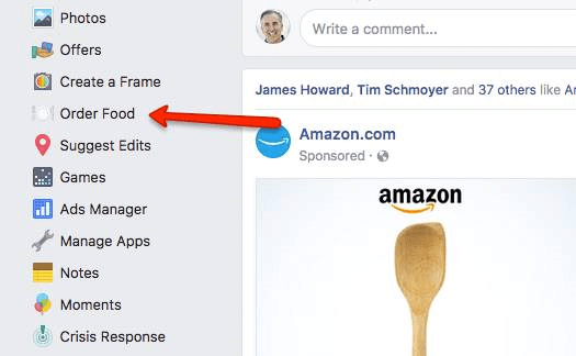 Facebook разширява опцията Order Food в основната навигация за повече потребители.